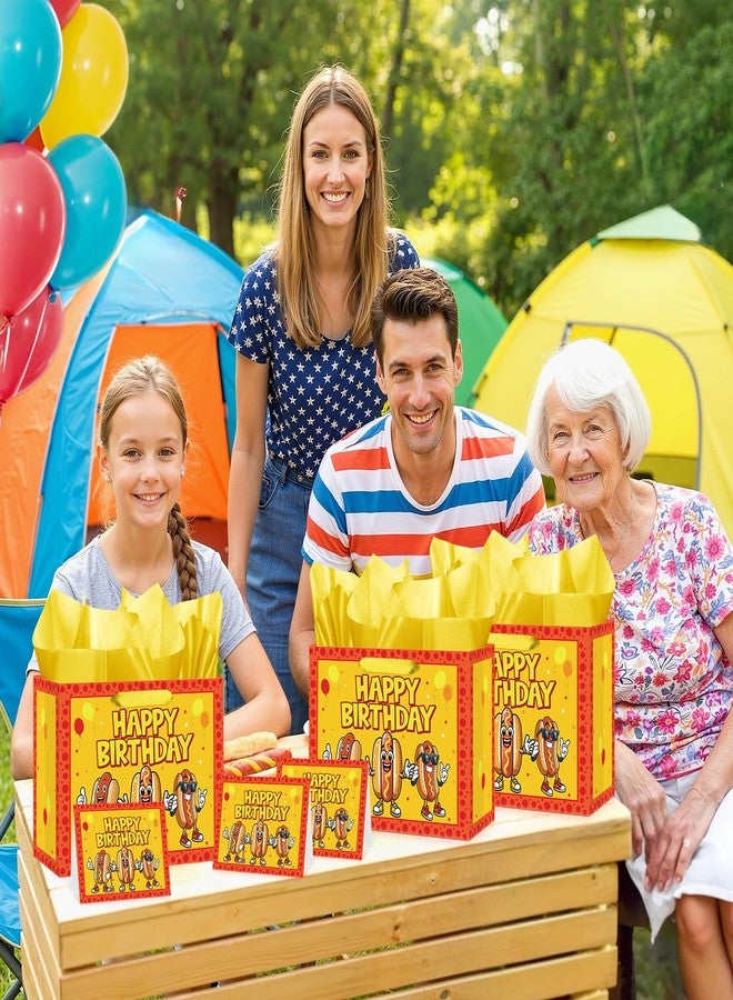 Woosytoo Cartoon Hot Dog Birthday Gift Bag Funny Hot Dog Themed Birthday Wrapping Paper Bag with Tissue Paper Card for Kids Adults Picnic BBQ Sausage Food Snacks Hotdog Bday Baby Shower Party Supplies - Image 3